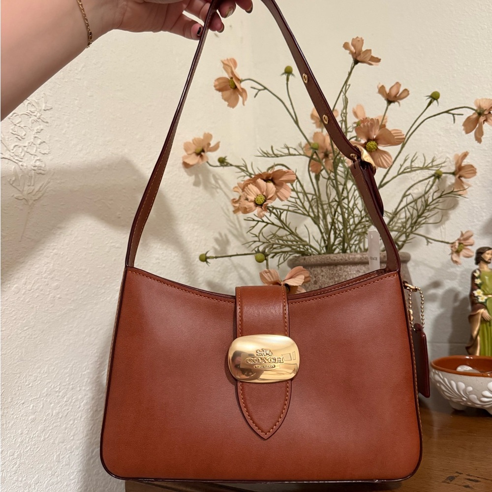 SOLD Coach Tan Leather Shoulder Bag with Gold Accent